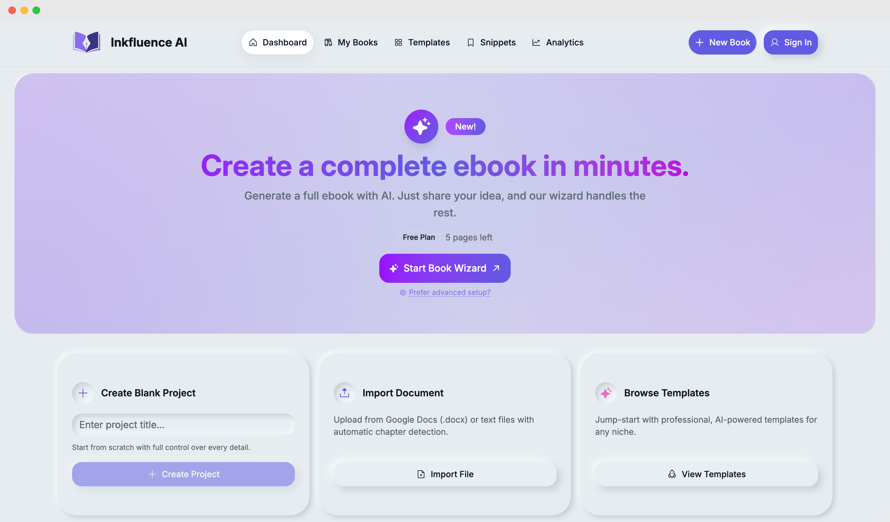 Inkfluence AI dashboard screenshot