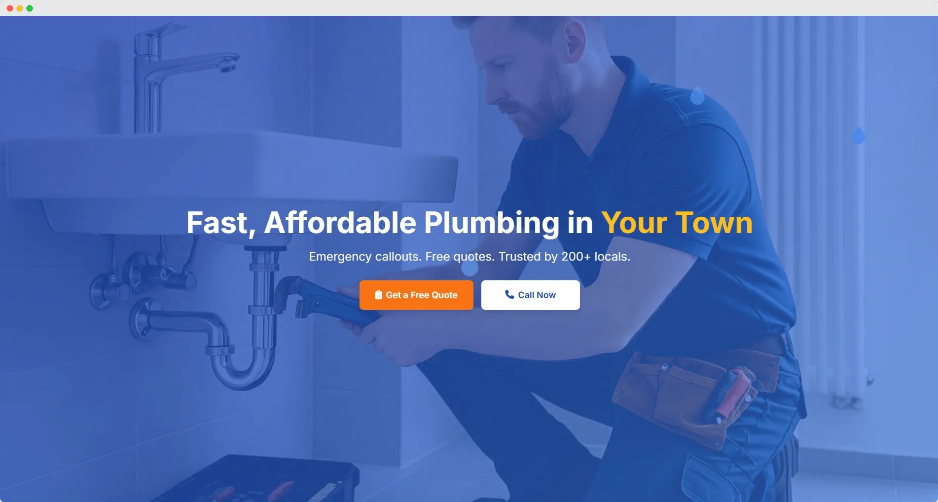 JoeFix Plumbing website mockup showing 24/7 plumbing business site